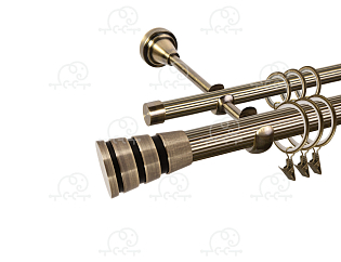 Карниз для штор двухрядный «Пегас» D25Р/16Р антик/чёрный