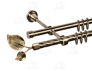 Карниз для штор двухрядный «Лист большой» D16К/16Г антик