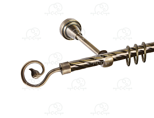 Карниз для штор однорядный «Завиток одинарный» D16К антик