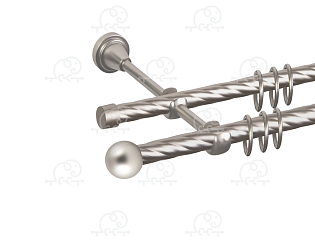 Карниз для штор двухрядный «Заглушка шар малый» D16К/16К сатин