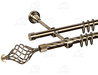 Карниз для штор двухрядный «Ажур» D16К/16Г антик