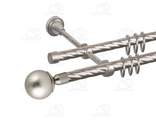 Карниз для штор двухрядный «Шар простой» Ø16К/16К сатин