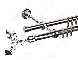 Карниз для штор двухрядный «Лист розы» D16К/16Г хром