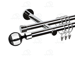 Карниз для штор двухрядный «Шар» D19Г/19Г хром/чёрный