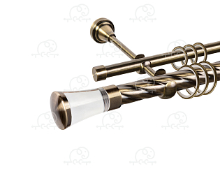 Карниз для штор двухрядный «Люксор Стекло» D25К/16Г антик