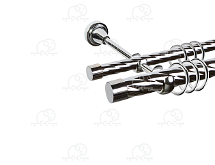 Карниз для штор двухрядный «Заглушка закругленная» D25К/16К хром