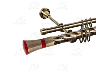 Карниз для штор двухрядный «Люксор» D25К/16Г антик/красный
