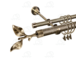 Карниз для штор двухрядный «Лист розы» D25Р/16Р антик