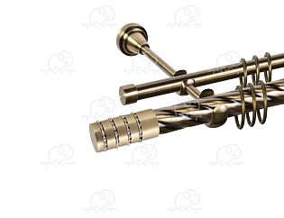 Карниз для штор двухрядный «Зевс» D25К/16Г антик