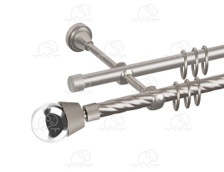 Карниз для штор двухрядный «Жемчужина» D16К/16Г сатин/хром