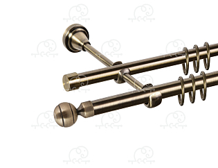 Карниз для штор двухрядный «Шар рифленый» Ø16Г/16Г антик