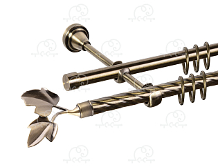 Карниз для штор двухрядный «Лист ветка» D16К/16Г антик