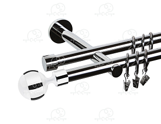 Карниз для штор двухрядный «Шар» D19Г/19Г хром/белый