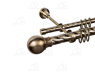 Карниз для штор двухрядный «Шар узор» D25К/16К антик