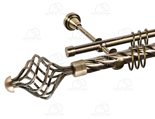 Карниз для штор двухрядный «Ажур» D25К/16Г антик