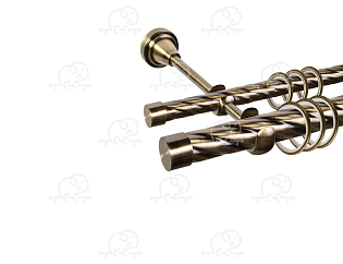 Карниз для штор двухрядный «Заглушка плоская» D25К/16К антик