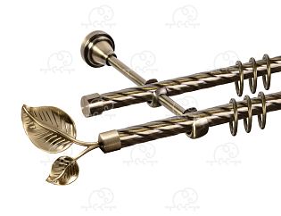 Карниз для штор двухрядный «Лист большой» D16К/16К антик