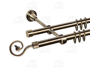 Карниз для штор двухрядный «Завиток одинарный» Ø16Г/16Г антик