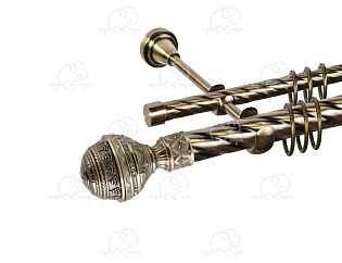 Карниз для штор двухрядный «Ампир» D25К/16К антик