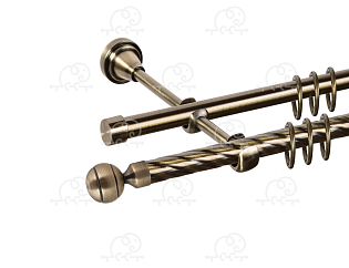 Карниз для штор двухрядный «Шар рифленый» D16К/16Г антик