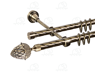 Карниз для штор двухрядный «Шишка» D16К/16К антик