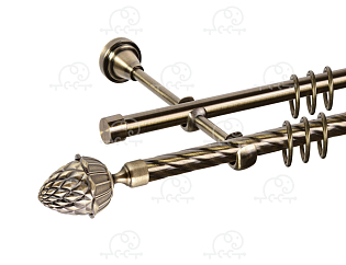 Карниз для штор двухрядный «Шишка» D16К/16Г антик