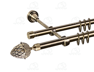 Карниз для штор двухрядный «Шишка» Ø16Г/16Г антик