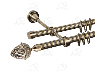 Карниз для штор двухрядный «Шишка» Ø16Р/16Р антик