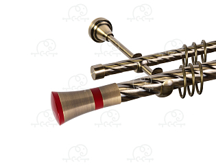 Карниз для штор двухрядный «Люксор» D25К/16К антик/красный