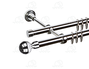 Карниз для штор двухрядный «Шар рифленый» D16Г/16Г хром