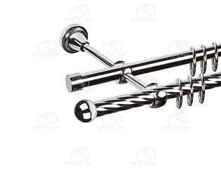 Карниз для штор двухрядный «Заглушка шар малый» D16К/16Г хром