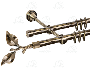 Карниз для штор двухрядный «Лист розы» D16К/16К антик