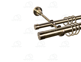 Карниз для штор двухрядный «Заглушка плоская» D25Г/16Г антик