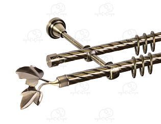 Карниз для штор двухрядный «Лист ветка» D16К/16К антик