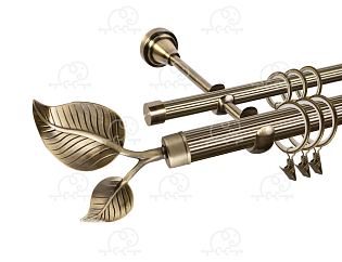 Карниз для штор двухрядный «Лист большой» D25Р/16Р антик