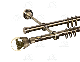 Карниз для штор двухрядный «Жемчужина» Ø16К/16Г антик/золото