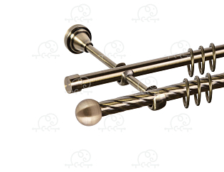 Карниз для штор двухрядный «Заглушка шар малый» D16К/16Г антик