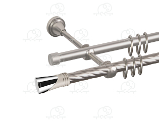 Карниз для штор двухрядный «Вега» Ø16К/16Г сатин/хром