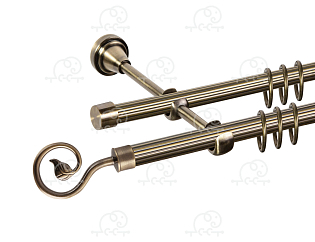 Карниз для штор двухрядный «Завиток одинарный» D16Р/16Р антик