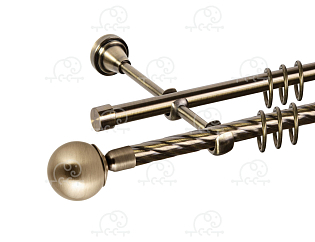 Карниз для штор двухрядный «Шар простой» D16К/16Г антик