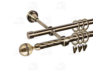 Карниз для штор двухрядный «Кортеза» D16К/16Г антик