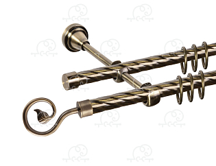 Карниз для штор двухрядный «Завиток одинарный» D16К/16К антик