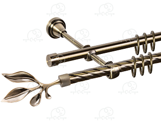 Карниз для штор двухрядный «Баваро» D16К/16Г антик