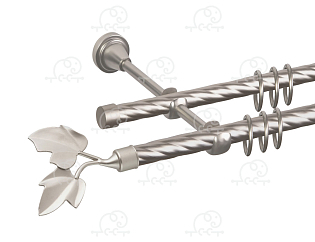 Карниз для штор двухрядный «Лист ветка» Ø16К/16К сатин