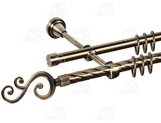 Карниз для штор двухрядный «Лоза» D16К/16Г антик