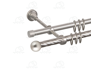 Карниз для штор двухрядный «Заглушка шар малый» D16К/16Г сатин