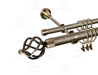 Карниз для штор двухрядный «Булава» D25Р/16Р антик