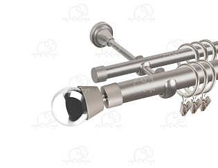 Карниз для штор двухрядный «Жемчужина» D25Г/16Г сатин/хром