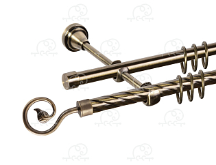 Карниз для штор двухрядный «Завиток одинарный» D16К/16Г антик