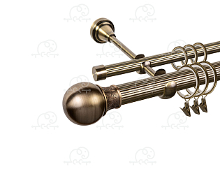 Карниз для штор двухрядный «Шар узор» D25Р/16Р антик